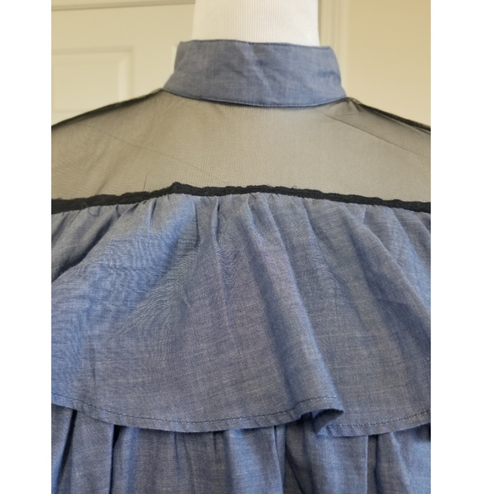 🆕️⬇️🎉HOST PICK🎉 Denim And Mesh Ruffle Layered Top - Picture 4 of 7